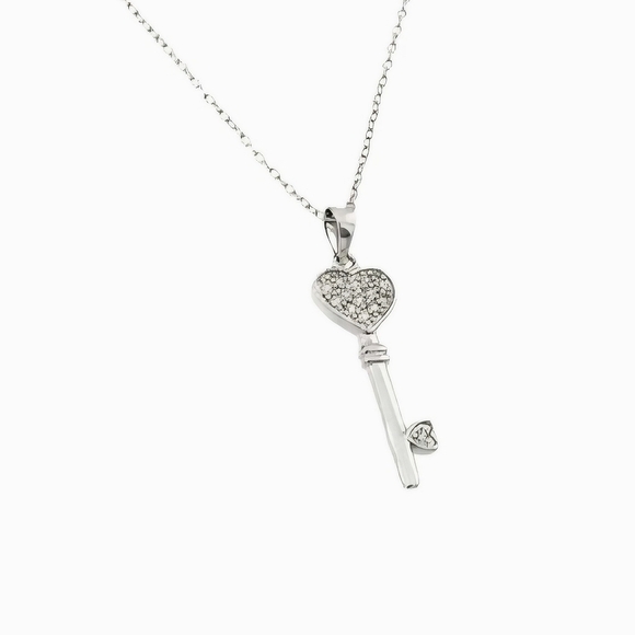 ♥️ KEY STERLING SILVER NECKLACE - Picture 1 of 4